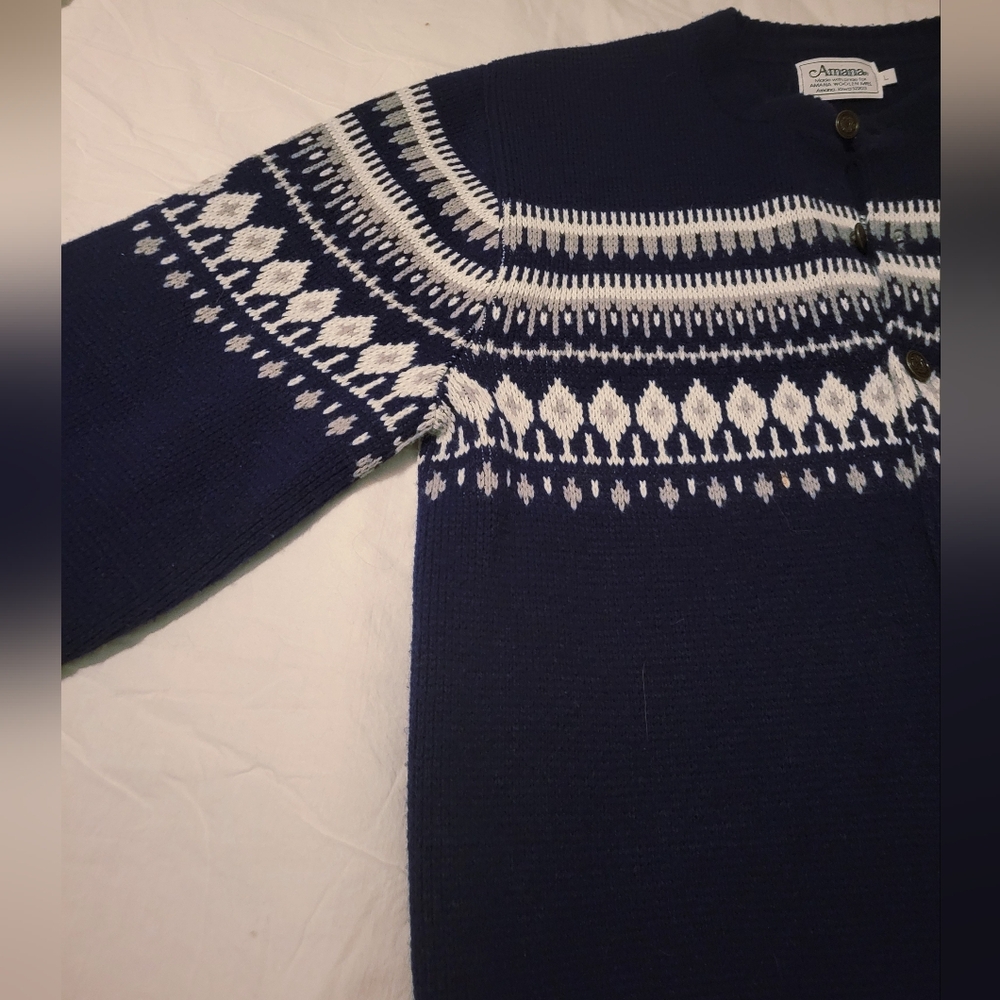 Vintage Amana Woolen Mills Cardigan Sweater Womens Large Fair Isle - Picture 5 of 10